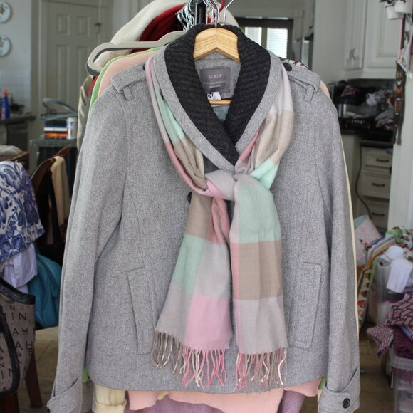 J. Crew Stadium Cloth by Nello Gori Size 10 Wool Nylon Blend Gray Knit Collar - Picture 9 of 11